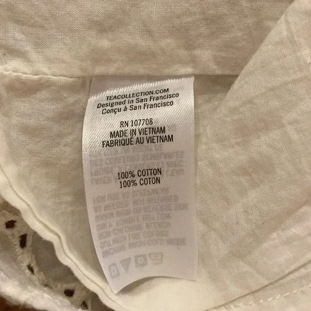 Tea Collection sz 10 white cotton eyelet mini, lining excellent pre owned cond